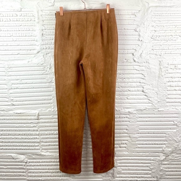 Marla Wynne Camel Faux Suede Straight Stretch Pants Side Zipper Size 2 - Picture 9 of 13